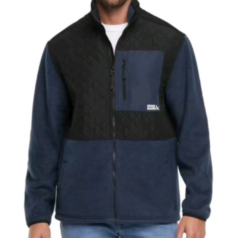 Eddie‎ Bauer Mens Blue Mixed Media Full-Zip Fleece Jacket Size Small NWT